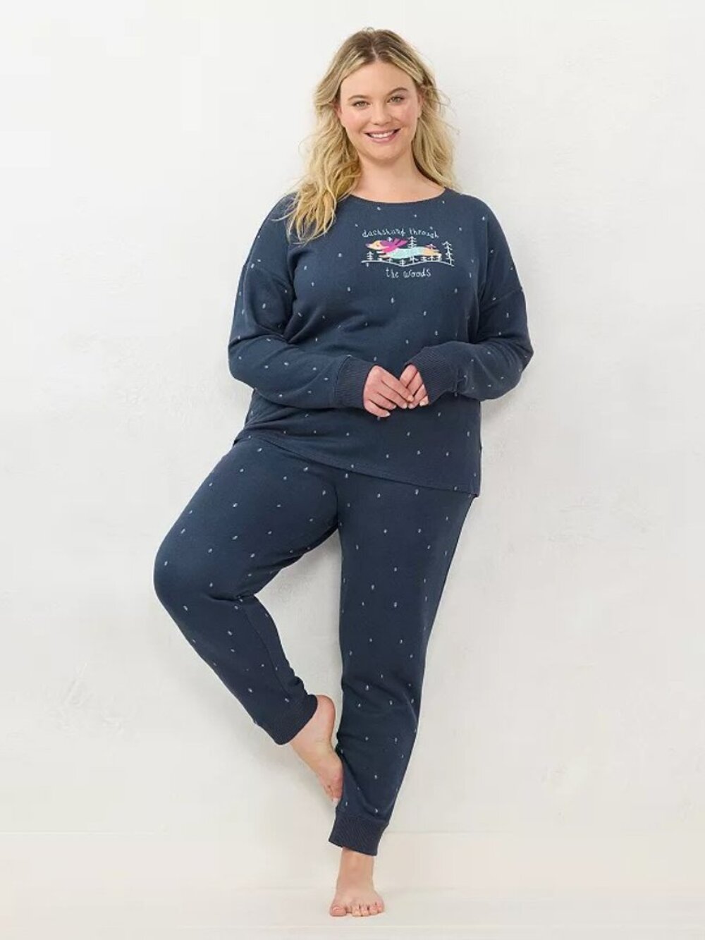 NWT LC Lauren Conrad 2-Piece Lounge Pajama Set Navy Winter Plus Size 2X 20W 22W